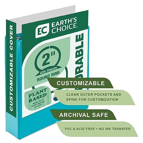 Image of Samsill Plant-Based 2 Inch Durable Round Ring, View Binder, Eco-Friendly, USDA Certified Biobased, Single, Turquoise