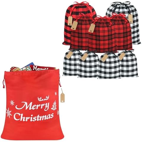 Advantez 9Pcs Reusable Fabric Sacks Xmas Gift Bags and Big Reusable Gift Bag Cover
