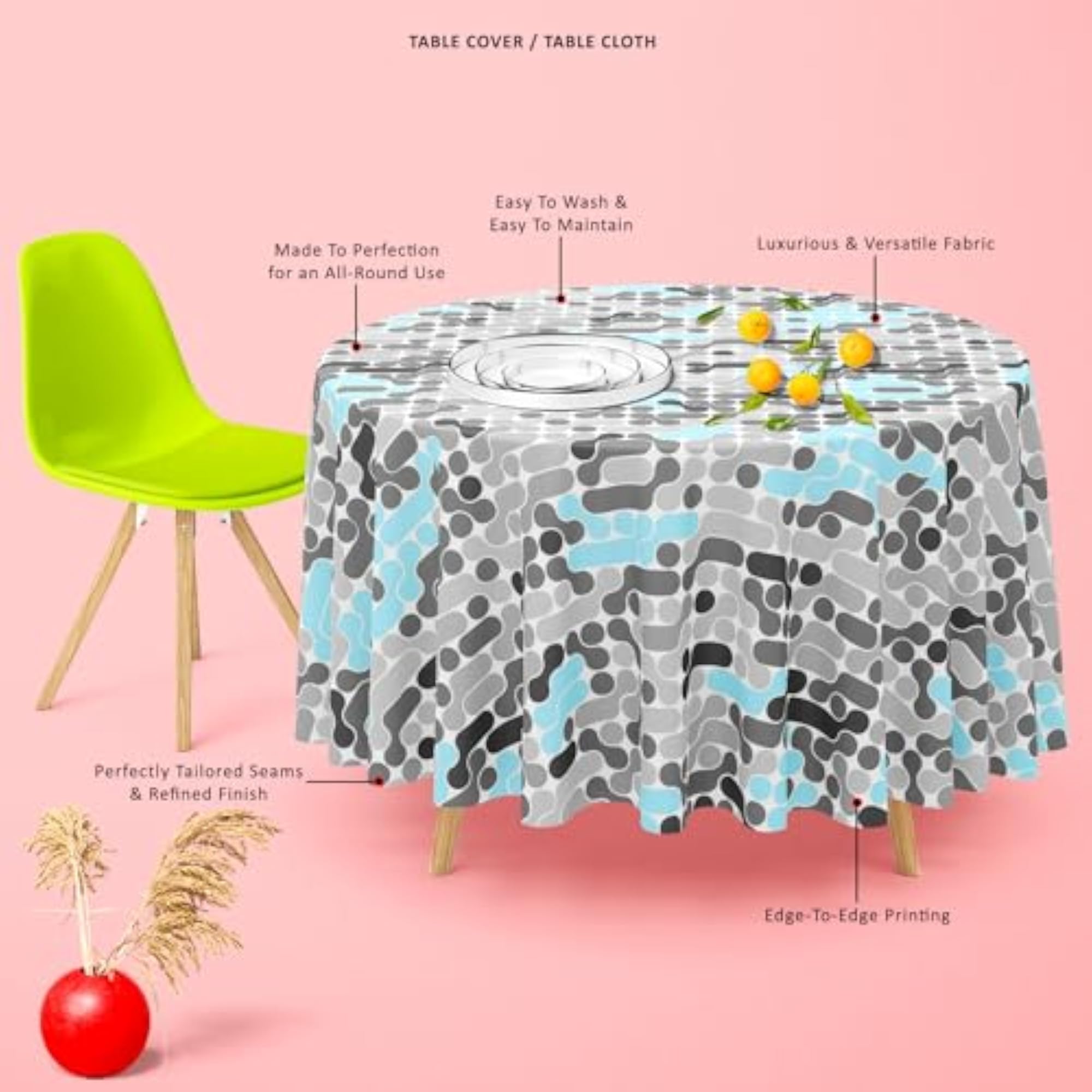 Abstract Geometric Cotton Canvas Table Cloth Cover for Dining & Center Table
