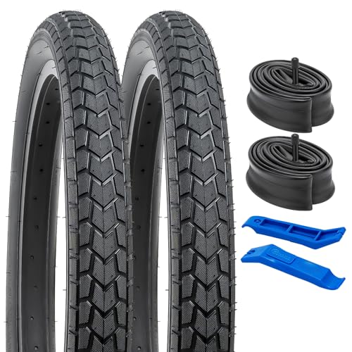 YunSCM 2本セット,20 2.1 タイヤ,20x2.10 54-406 自転車タイヤ + 20x1.75/2.25 チューブ 肉厚 米式バルブ32mm +タイヤレバー,適用 20インチ 2.10 マウンテンバイク,Y-2110