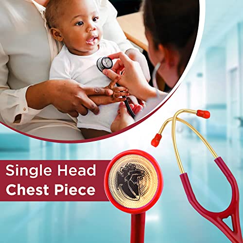 Image of Dr. Tech Cardiology Gold Black Stethoscope Heart Beat Monitoring Chest Piece Medical Instrument for Doctors, Nurses (Red & Golden)