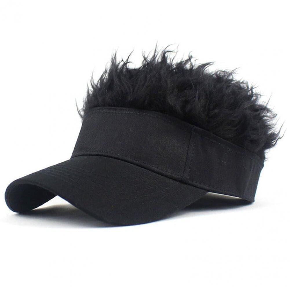 Wudaizhi Men's Black Novelty Spiked Hair Visor Sun Funny Golf Hats Fake Wig Peaked Adjustable Baseball Caps