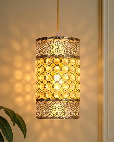 Image of Homesake Vintage Crystal Hanging Light | Antique Gold Finish | Pendant Light | Ceiling Lamp | Home Decor | Indoor Lighting | Living Room, Bedroom, Dining Room, Kitchen | Trending Home Accessories