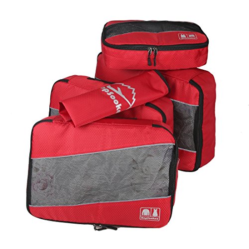 Hopsooken 5 Set Packing Cubes for Travel Large Suitcase Luggage Organizer Bags Travel Accessories Vacation 4 Cubes 1 Laundry Pouch Bag(Red) by HOPSOOKEN - Image 2