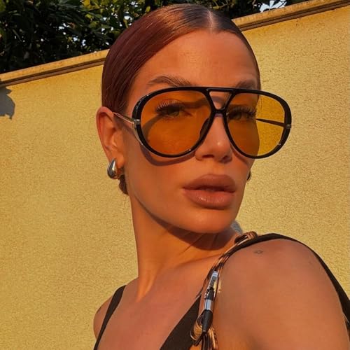 SODQW Oversized Aviator Sunglasses for Women With Earring Trendy Large Big Double Bridge 2025 Designer Ladies Shades2