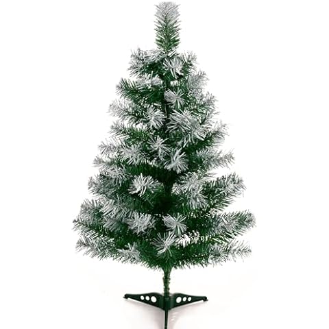 Gloreyan 2Ft Artificial Christmas Tree Green Tabletop Christmas Tree with Flocking Snow Frost Tips Plastic Stand Mini Xmas Pine Tree for Party Supplies Indoor Outdoor Holiday Home Decoration Cover