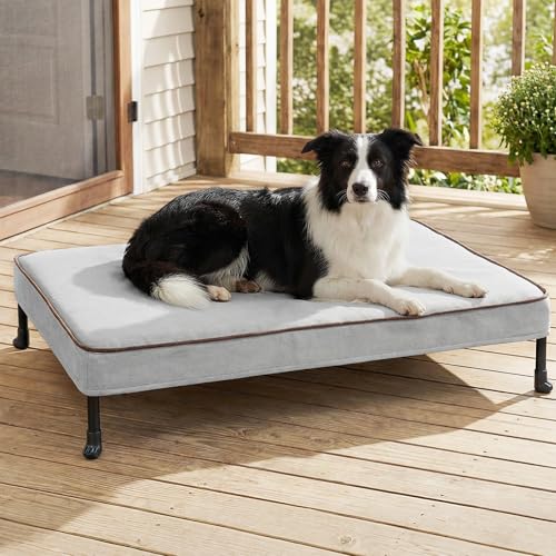 Veehoo Elevated Dog Bed with Waterproof Cushion Mat, Cooling Raised Dog Beds with Padded Top, Washable Outdoor Dog Bed, Orthopedic Pet Cot for Indoor & Outdoor, Medium Dog Bed 35.5" x 25", Dark Grey - image 7