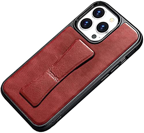 Coque iPhone 13 Pro cuir rouge anti-chute avec bracelet de maintien