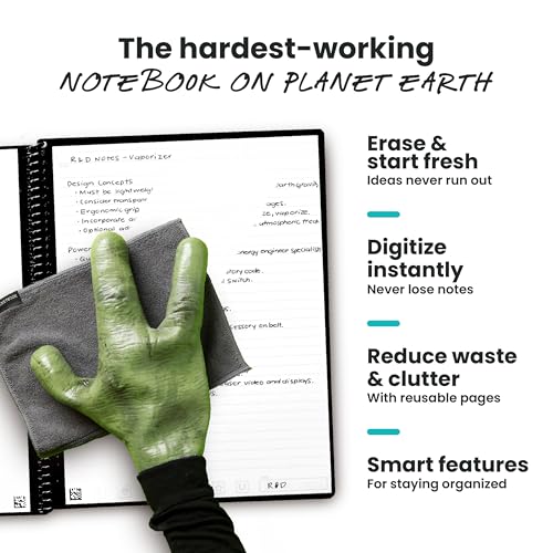Rocketbook New Core Reusable Spiral Notebook, Letter Size 8.5×11, Black – Lined Pages, App-Connected, Erasable, Durable Cover, Ideal for School, Work, and Creative Projects