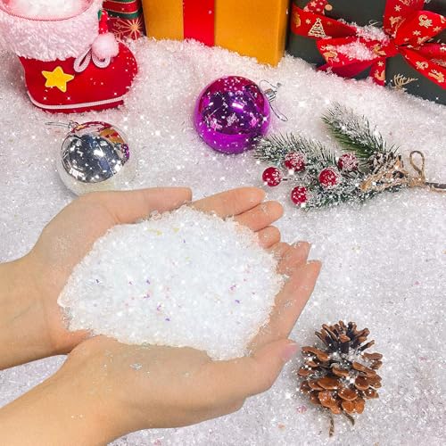 succulentlovers 17.6 oz Christmas Artificial Snow and 0.7 oz Twinkles Fake Snow Sparkling Snow, Christmas Artificial Flake Fake Snow Craft Glittering Snow for Winter Christmas Party Decoration
