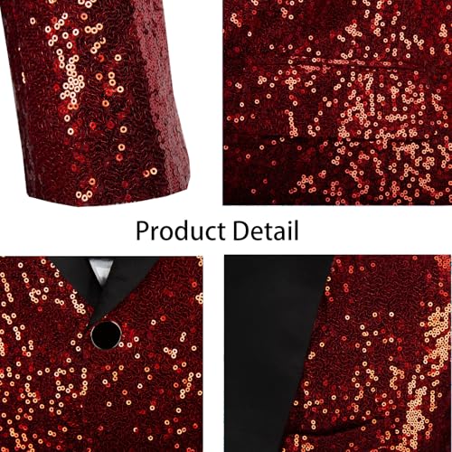 Men's One Button Sequin Dress Suit Jacket Party Festival Tuxedo Sport Coat- Formal & Semi - Formal Prom4