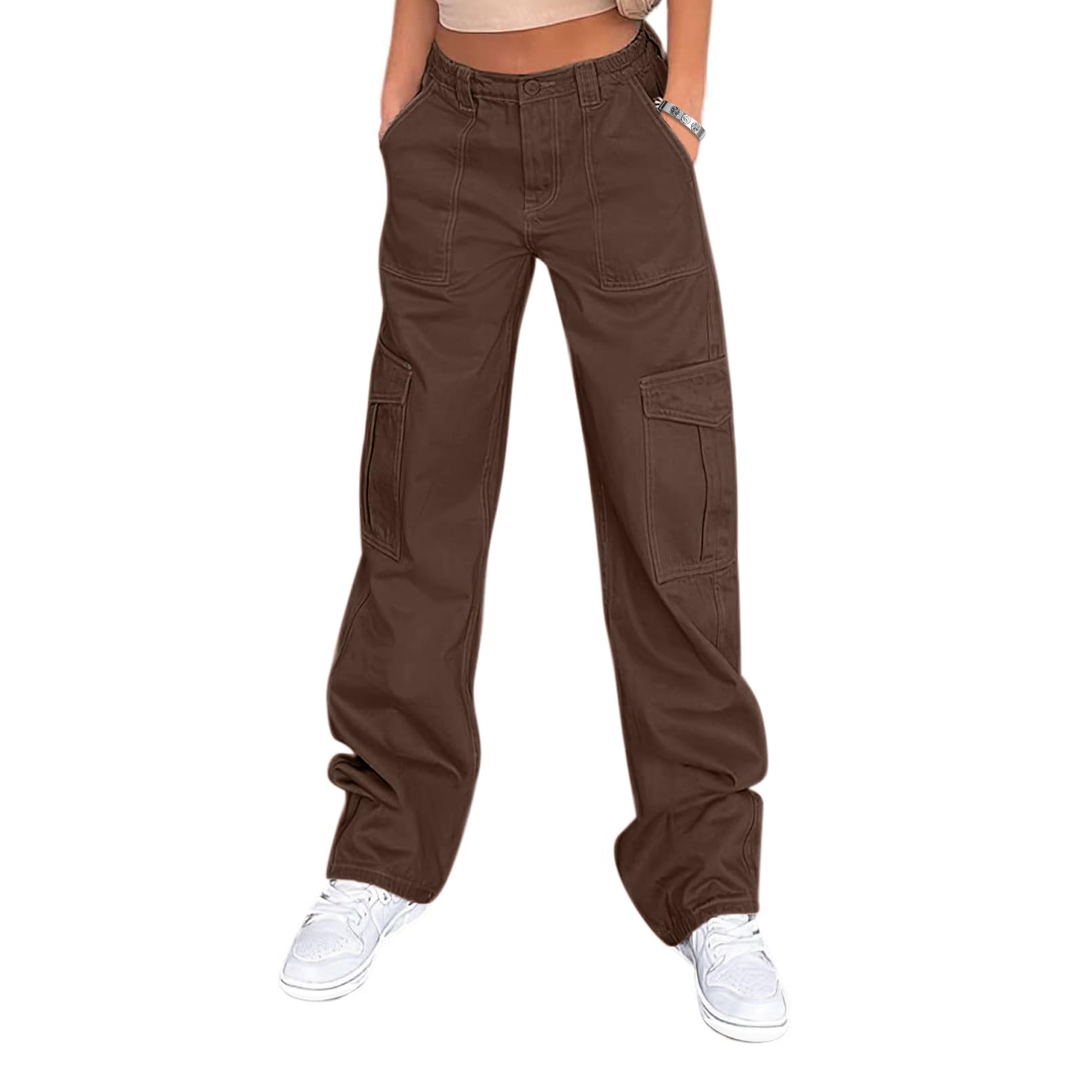 LepunuoCargo Pants for Women High Waisted Casual Pants Baggy Stretchy Wide Leg Y2K Streetwear with 6 Pockets