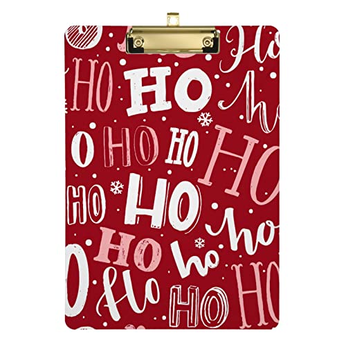 Planchette à pince amusante en acrylique avec motif Hohoho de Noël - Format A4 - Pour étudiants, femmes, hommes - 22,9 x 31,8 cm - Avec clip en métal discret