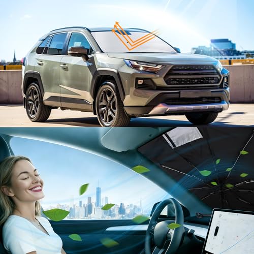 Image of Windshield Sun Shade Umbrella for Toyota RAV4 RAV-4 2019-2026 | Full covered for windshield, Block UV Rays, Heat Reduction, Easy to install, Durable & Fold Up Small