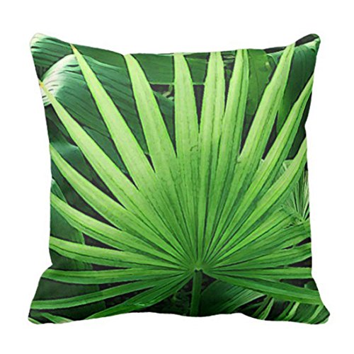 Throw Pillow Cover Green Foliage Tropical Leaves Windmill Palm Dark Fronds Decorative Pillow Case Home Decor Square 18 x 18Inch Pillowcase
