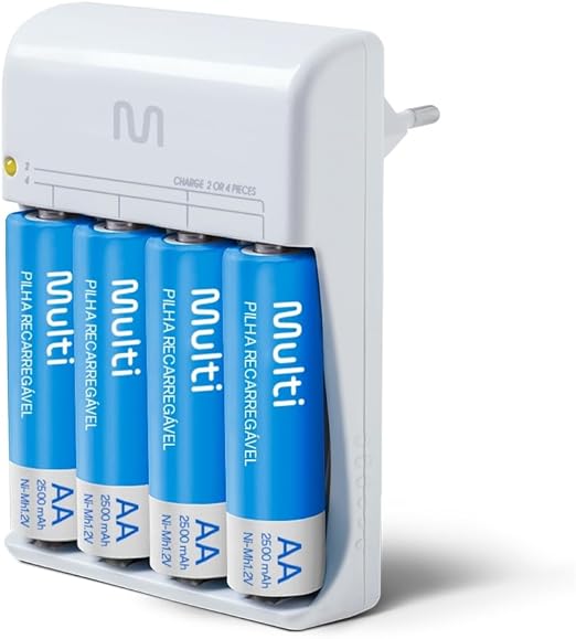 Carregador De Pilhas Multilaser AA/AAA + 4 Pilhas