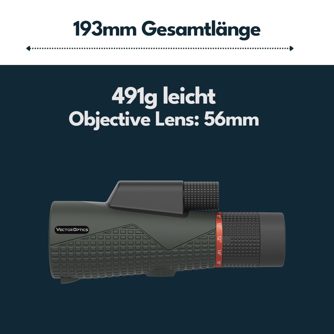 Vector Optics SCMO-04 Forester 8-16x56 ED taktisches Monokular für Sport, Freizeit, Jagd, Camping und Outdoor