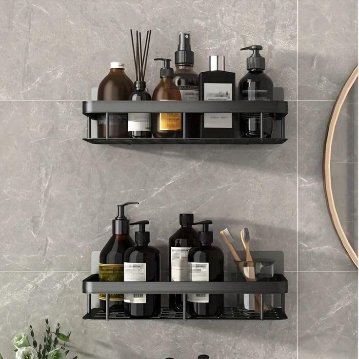 Oslen (Pack of 1 Self-Adhesive Multipurpose Wall Mounted Bathroom Shelf and Rack for Bathroom and Kitchen Plastic Bathroom Shelf for Wall, Bathroom Organiser Without Drill, Black 3