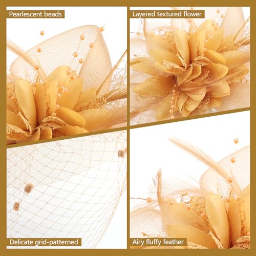 Image of DRESHOW Women Fascinator Hats Tea Party Hat Vintage Pillbox Hat Headband for Cocktail