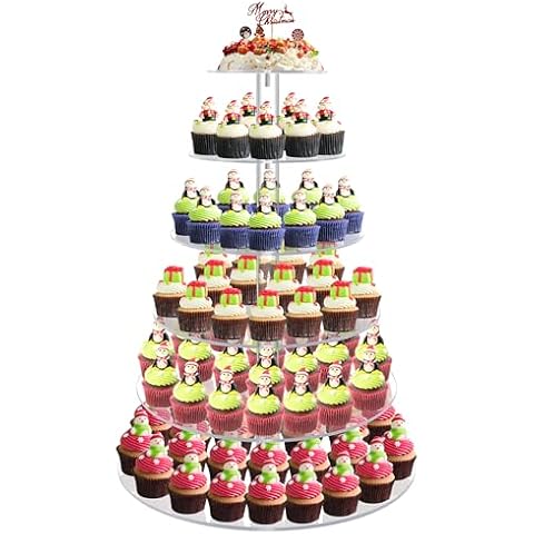 Cupcake Stand, 6 Tier Large Cupcake Stand for 50 Cupcakes, Round Tiered Cupcake Holder, Clear Acrylic Cup Cake Tower Stand, Dessert Table Display Set for Party, Wedding, Birthday, Party, Halloween Cover
