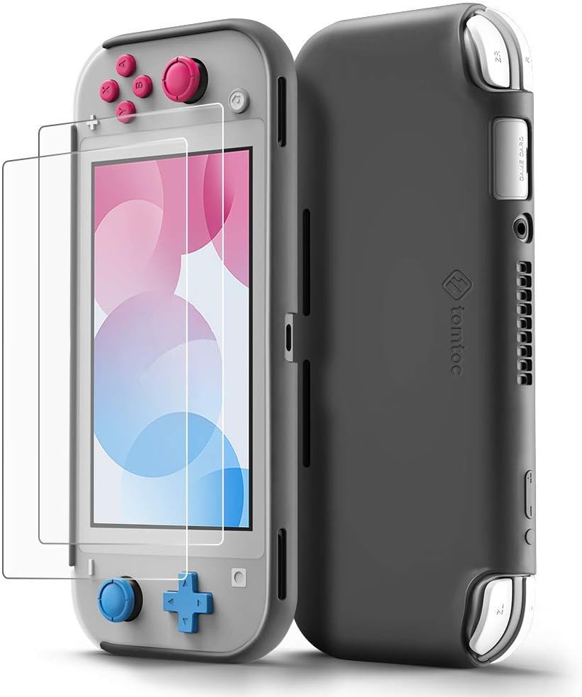 Protective Case for Nintendo Switch Lite, tomtoc Grip Cover with [2PCS] Screen Protector, Premium Liquid Silicone Hard Shell, Shock-Absorption and Anti-Scratch for Switch Lite Console 2019, Gray