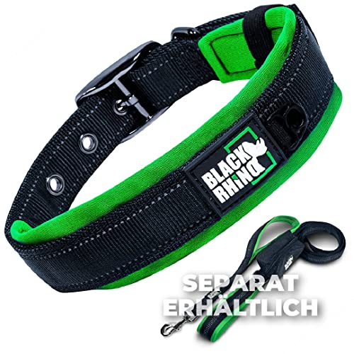 Black Rhino - Das Comfort Halsband Super Weiches Neopren Gepostertes Hundehalsband für alle Hunderassen - Hochbeanspruchbar Verstellbar Reflektierend Wetterfest (Klein, Grün/Schwarz)