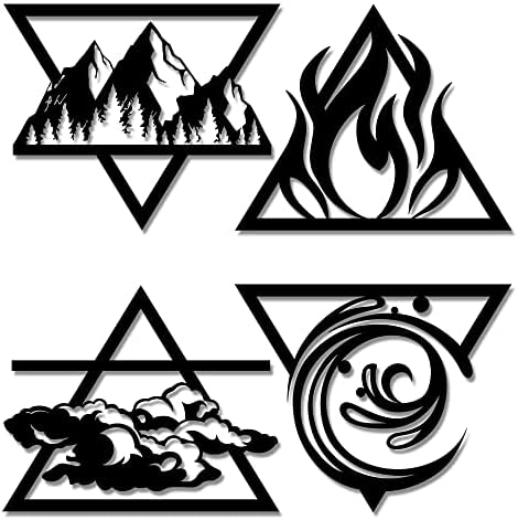 JeanLowell Metal Wall Art Set of 4, Minimalist Wall Art for Home Decor Living Room,Line Art Wall Decor,Four Elements Metal Wall Decor Nature Home Decor, Four Elements Symbol(14inch)