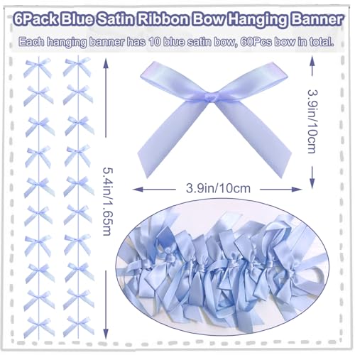 Image of Blue Ribbon Bow Hanging Garland Banner for Baby Shower Blue Bow Party Decorations Girls Bow Birthday Decoration Tying The Knot Bridal Shower Party Room Decor 6pcs
