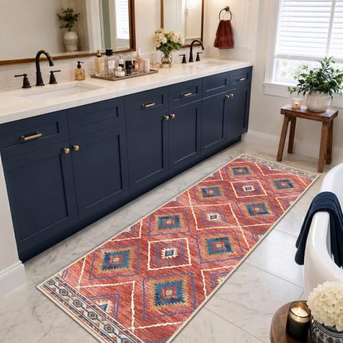 BESTSWEETIE Area Rug 2x6 Rug Machine Washable Non-Slip Low Pile Print Pattern Western Rug for Living Room Bedroom Entryway Tribal Series -Red/Orange