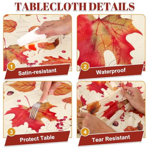 Image of 3Pack Fall Plastic Tablecloths, 54 X 108In Autumn Maple Leaves Tablecloth | Disposable Thanksgiving Table Cloth, Waterproof Table Cover for Autumn Thanksgiving Harvest Picnic Indoor Outdoor Party
