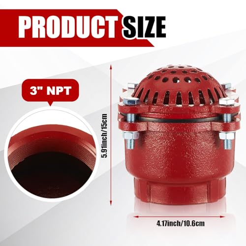Image of MorningRo 3 Inch Cast Iron Foot Valve NPT Painted Carbon Threaded Foot Valve for Water Service Only