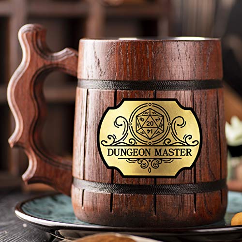 Dungeon Master Beer Mug. Dungeon and Dragons Mug. Dungeon Master Stein. D&D Gift. D20 Wooden Beer Stein. Best Gift. Wooden Beer Mug. Wood Beer Mug Gamer Gift Beer Tankard K236 /0.6L / 22 ounces