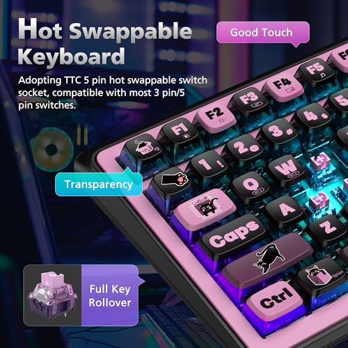 Image of H98 Wireless Mechanical Keyboard,96-Key Hot-Swappable Wired Gaming Keyboard,Tri-Mode Bluetooth 5.0 2.4G USB-C,1.14 inch Color Screen,Double Knob,6000mAh,RGB,PBT Keycaps for PC Mac iPad-Black
