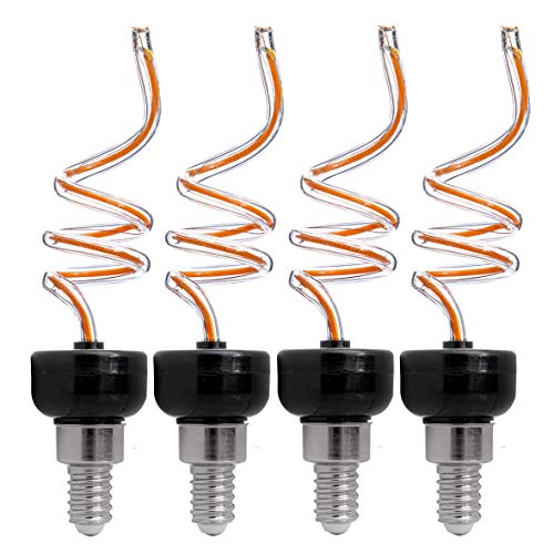 FLSNT Shatterproof Plastic LED Edison Light Bulbs, Decorative Dimmable LED Spiral Filament Bulbs, 4W(40W Equivalent), E12 Small Base, 2200K Amber White Light, 250LM, CRI90, 4 Pack