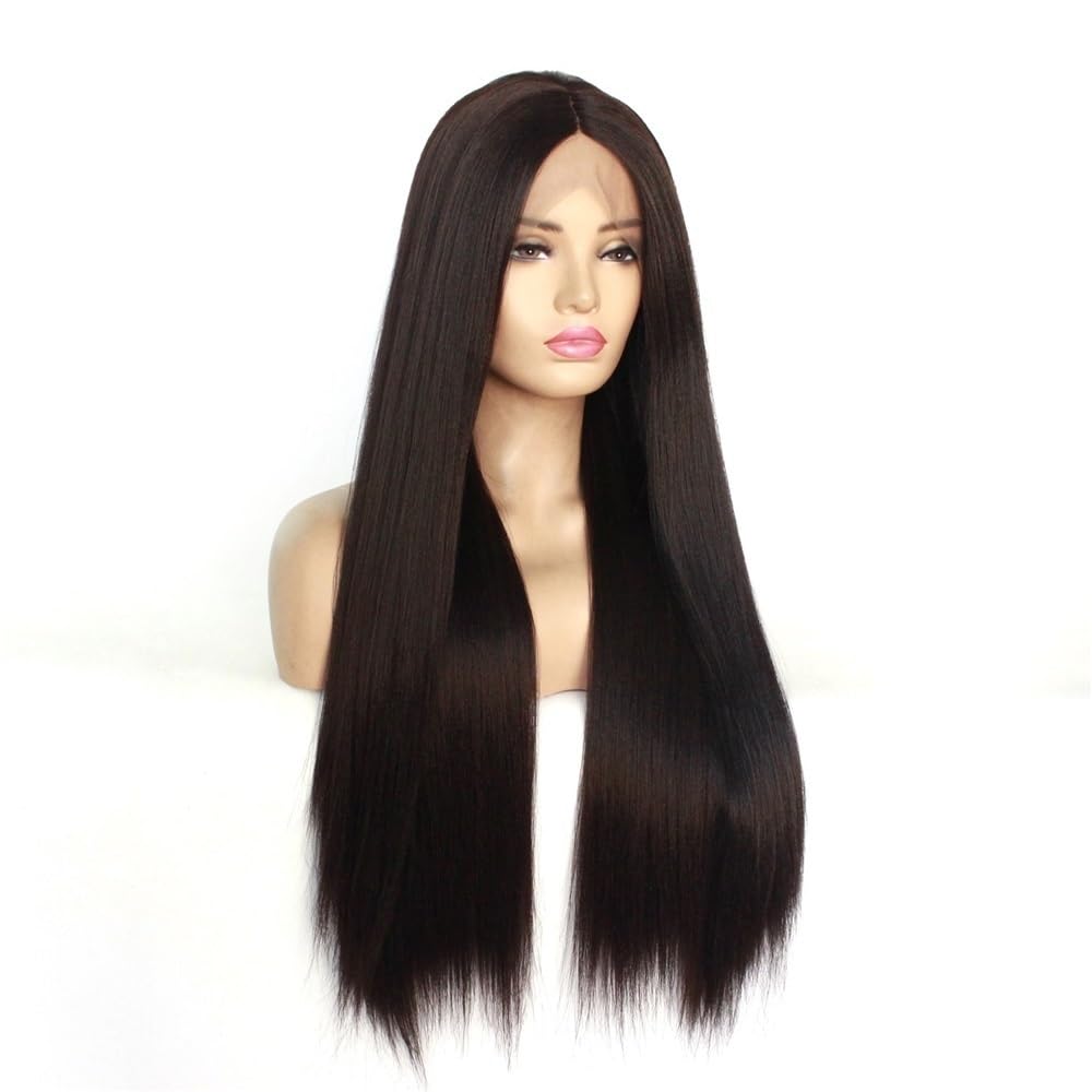 Ciemnobrązowa syntetyczna peruka 13 x 3 HD Lace Front dla kobiet, naturalny wygląd