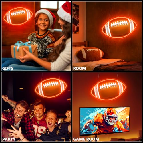 Image of HAJAE Football Neon Sign for Wall Decor, UV Printed Football-Shaped Neon Light, Rugby LED Sign for Man Cave, Bedrooms, Game Room Decor, Gift for Football Sports Fans Teens