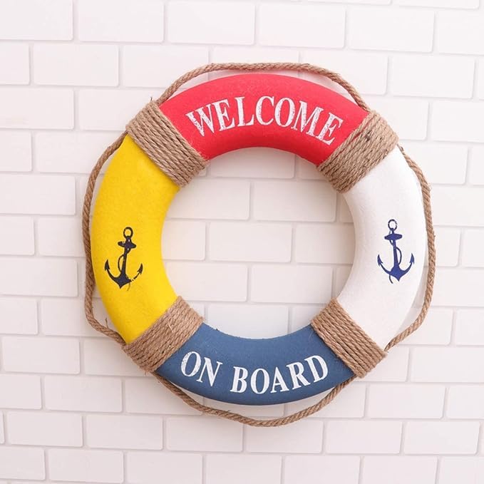 Generic FAB D'COR Nautical Lifering Lifeguard Model Hanging Wall Decor for Nursery, Children's Room, Marine Theme Background Wall, Home Room Decoration(5 Size),Red, Blue, White, Yellow (25x5Cm)