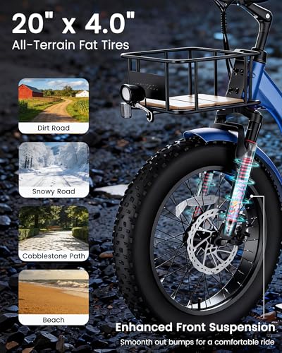 Image of MOONCOOL Electric Tricycle for Adults, 20 inch x 4 inch Fat Tire Folding Electric Trike, 48V 500W 3 Wheel Electric Bike, 7 Speed E Trikes for Adults with Removable Battery, Aluminum Frame & Large Basket