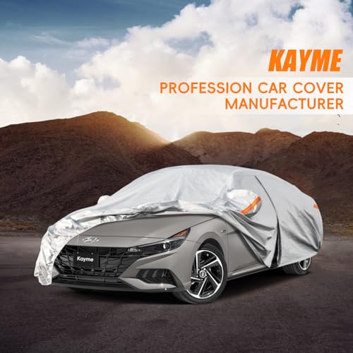 Image of Kayme 6 Layers Car Cover Custom Fit for Hyundai Elantra (2006-2025) Waterproof All Weather for Automobiles, Outdoor Full Cover Rain Sun UV Protection.Silver
