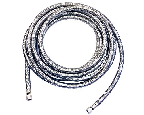 Ice Maker Hose (20 FT) - Fridge Hose - Icemaker Water Supply Line - ¼” x ¼” Connections - Stainless Steel Braided