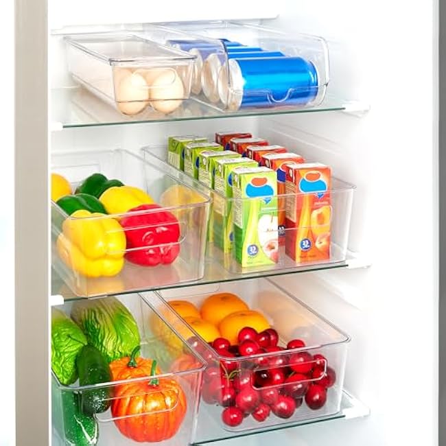 Vtopmart Set of 8 Fridge Organizer, Refrigerator Organizer Bins with Handles, Freezer Organizer Clear Organizing Bins, BPA-Free Fridge Storage Containers for Fridge, Freezer, Cabinet, Kitchen, Pantry