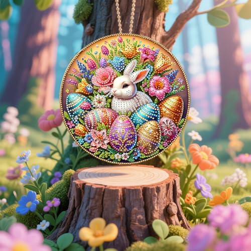 Guidre DIY Diamant Desktop Ornament,Diamond Painting Ostern Desktop-Ornament, Speziell geformter Kristall Osterhase,Oster Hase Geschenk,Diamant Kunstmalerei Tischdekoration Diamant (B)