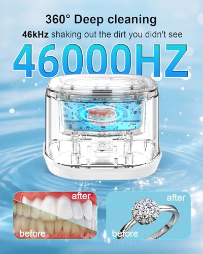 BCOM Retainer Cleaner,Ultrasonic Retainer Cleaner 46kHz, 2 -in-1 Jewelry & Retainer Cleaner Machine Dental Cleaning Pod Professional Portable for Retainer,Mouth Guard, Ring and Jewelry New Year Gift