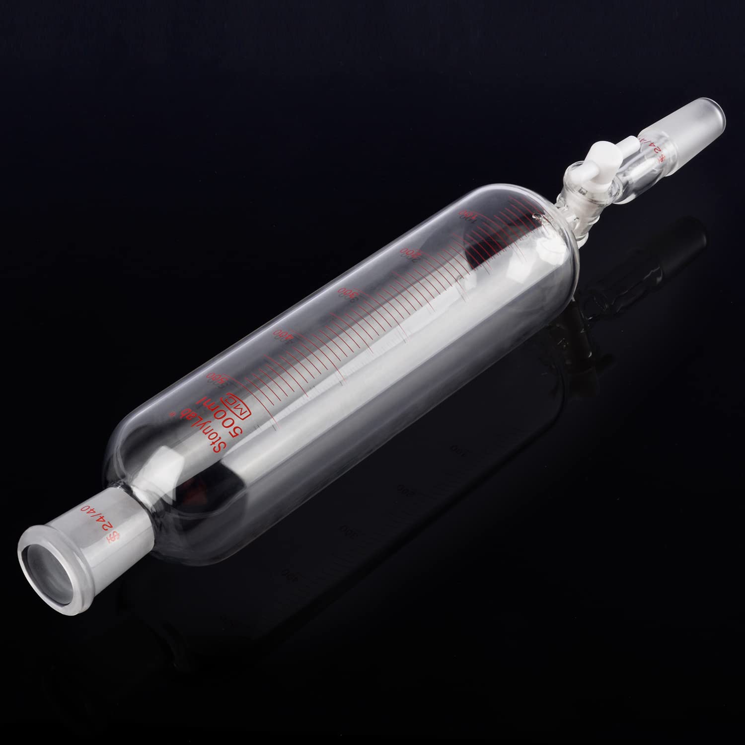 stonylab Embudo de adición, Embudo de Goteo Graduado de Vidrio de Borosilicato Junta 24/40 con Llave de Paso de PTFE para Laboratorio Embudo Adicional, 500 ml