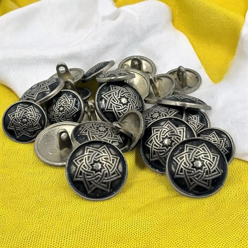 Image of REENA Metal Lotus 12 (6+6) Silver Black Round Button for Coat Blazer Suit, Sherwani and Indian Dresses Sports Coat Uniform Jacket Beautiful Ethnic Classy Design