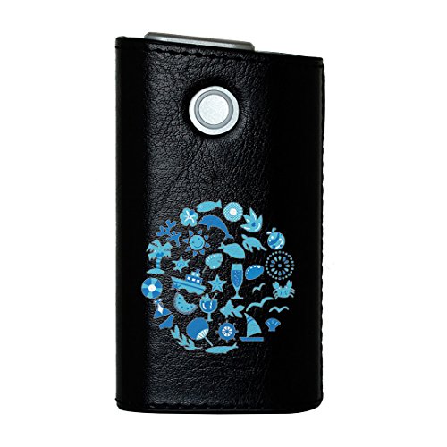 glo グロー グロウ 専用 レザーケース レザーカバー タバコ ケース カバー 合皮 ハードケース カバー 収納 デザイン 革 皮 BLACK ブラック 海 夏 水色 013807