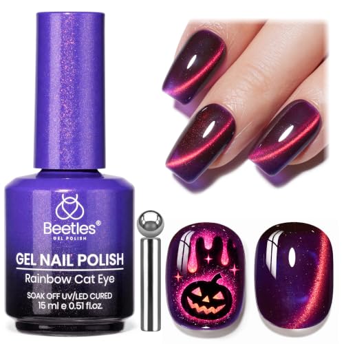 Beetles Halloween Cat Eye Gel Polish, Sunset Blaze 15ML Purple Cat Eye