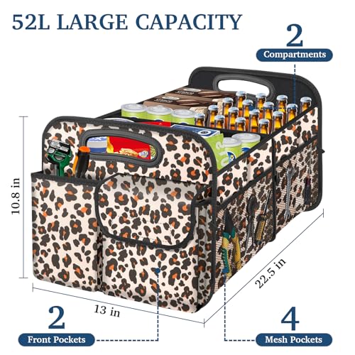 Image of Femuar Car Trunk Organizer, Trunk Storage Organizer with Large Capacity Waterproof Collapsible Trunk Organizer for Car Suv /Jeep /Sedan (Leopard Print, Standard)