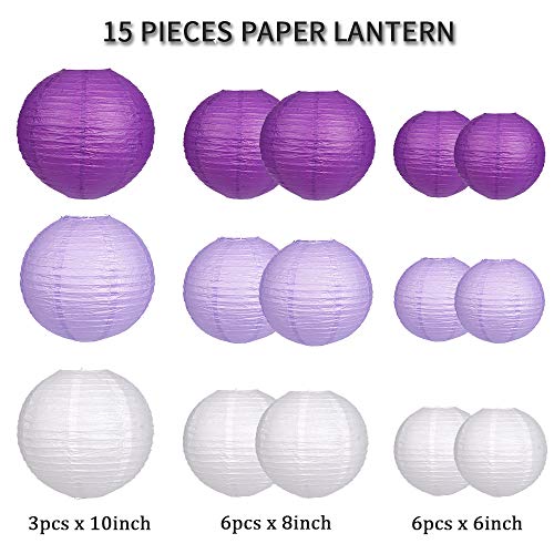 Image of Paper Lanterns Decorative, Party Supplies for Bachelorette Engagement Unicorn Birthday Party Decorations Purple /Lavender /White 15pcs