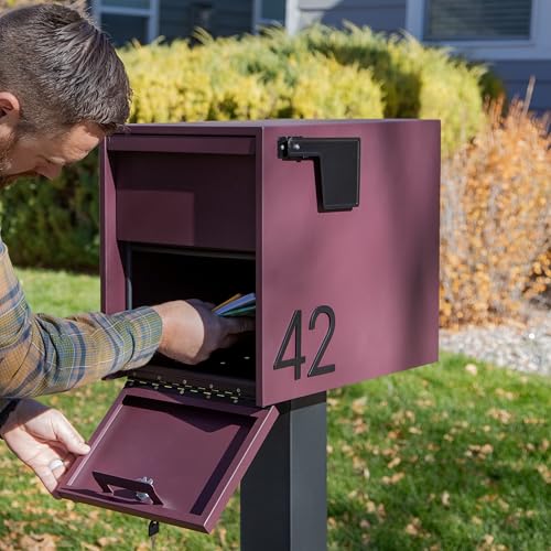 Image of Adoorn Lockable Post Mount Mailboxes for Outside - Large Anti-Theft Locking Mailbox for Packages and Letters - Weatherproof Construction - Durable Steel - 15.5 inch H x 12 inch W x 18.5 inch D - Malbec